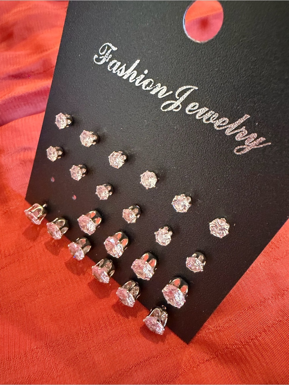Clear Crystal Stud Earring Set - Silver Tone